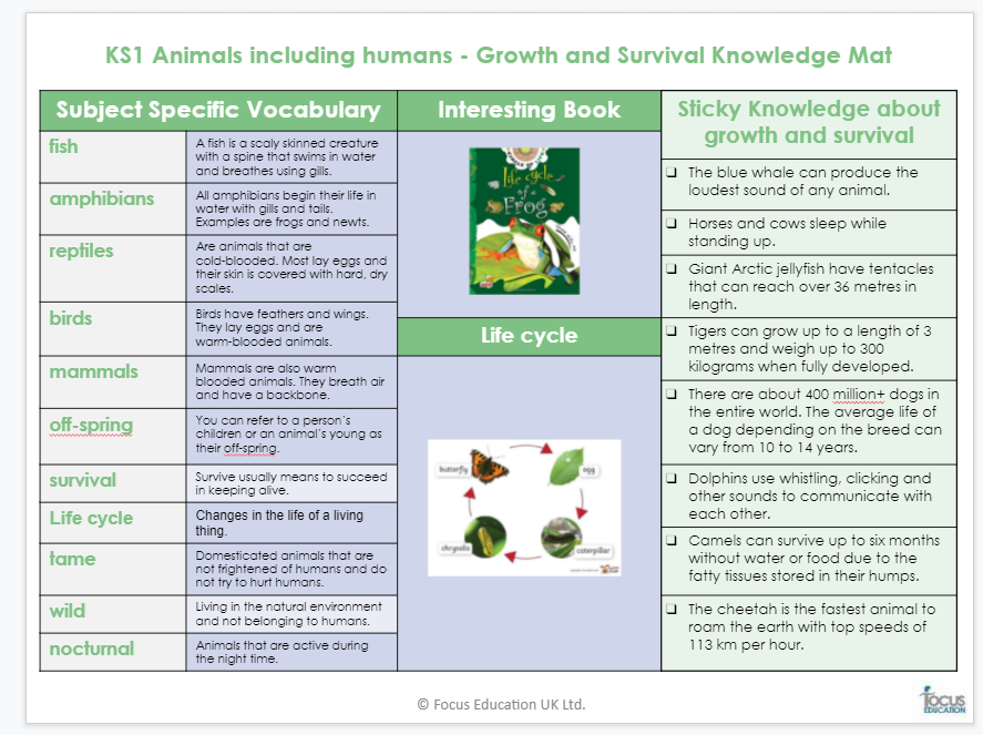 Science Knowledge Mat The Howard Primary School